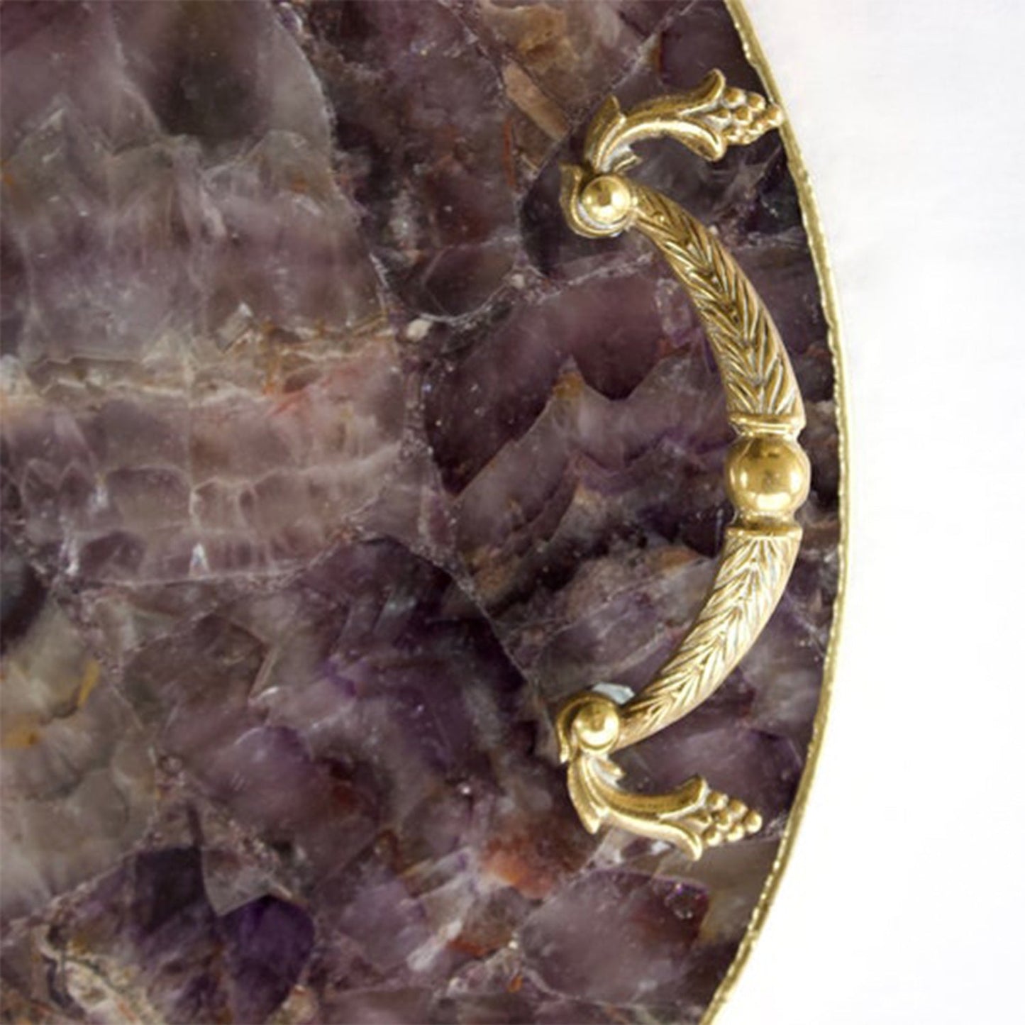 Amethyst Agate Serving Tray With Brass Handles | Circular