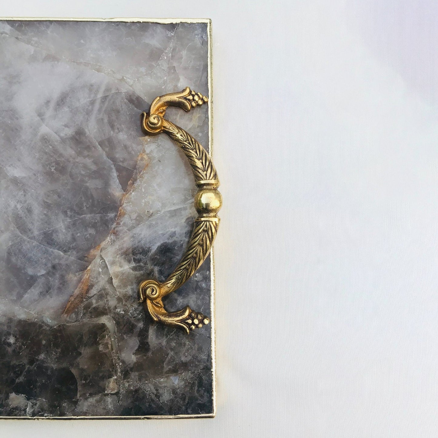 Smoky Quartz Agate  Serving Tray With Brass Handles