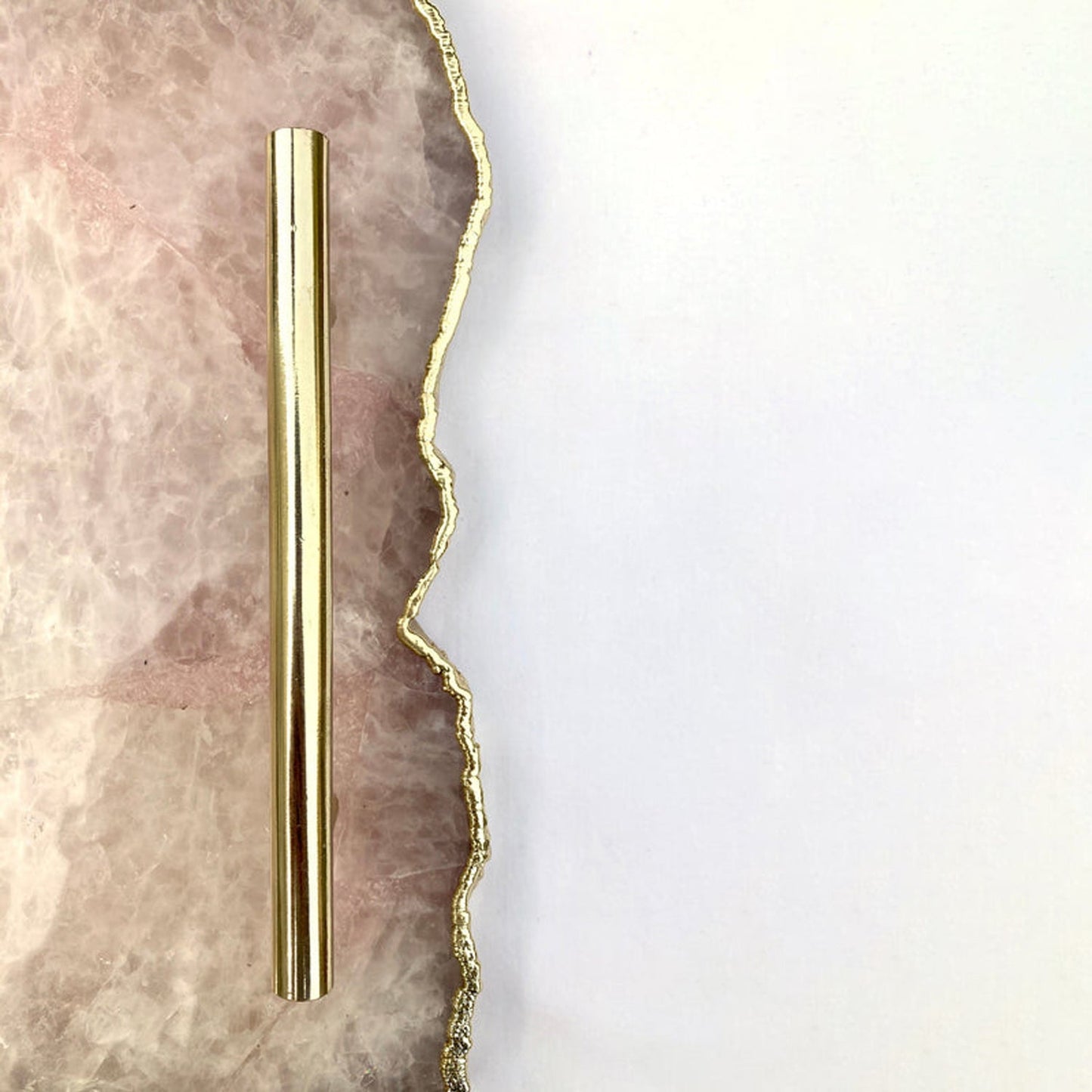 Large Rose Quartz Agate Serving Tray With Brass Handles/Personalised Momentos/Sign Boards 10"x15"