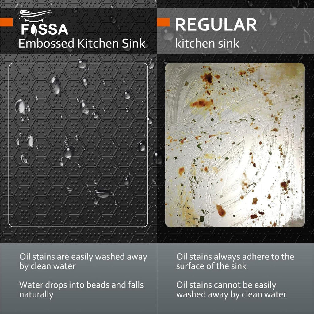 Fossa 37"x18"x10" Inch Double Bowl 304 Grade Honeycomb Embossed Kitchen Sink with Nano Coating (Black )